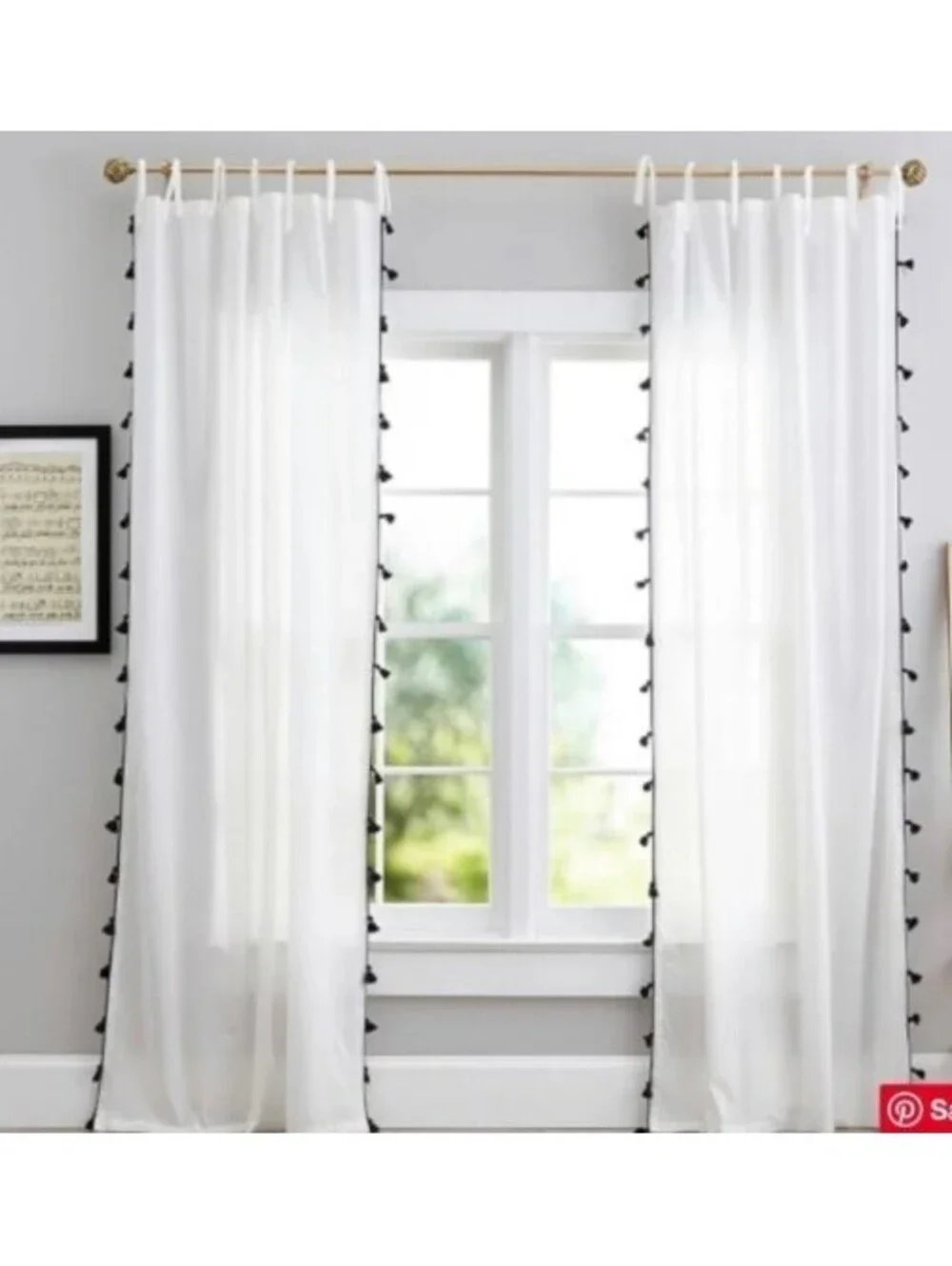 NEW Pottery Barn PB 3 Panels Emily & Meritt Tassel 44 x 96 SHEER Panel Curtains